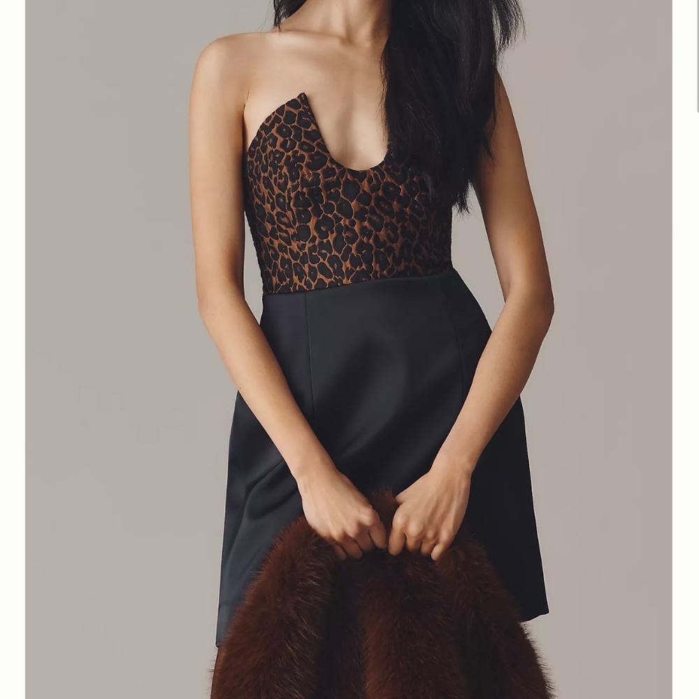 Strapless Black & Cheetah Dress - Anthropologie